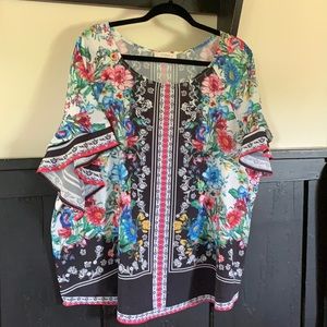 Umgee floral short sleeve tunic top 1X EUC